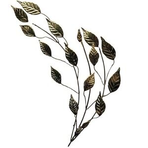 Brass‎ Gold Leaves Curved Wall Hanging Homco Home Interior 1970s MCM Granny Vtg
